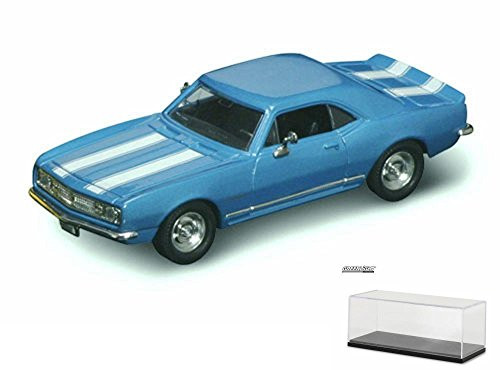 Diecast Car  and  Display Case Package - 1967 Chevy Camaro Z28 Blue w/ Stripes - Yatming 94216 - 1/43 Scale Diecast Model Toy Car w/Display Case