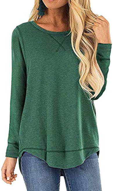 MarinaPrime Womens Tunic Sweater Tee Shirt Women Long Sleeve Crew Neck Loose Fits Top - XLDark Green
