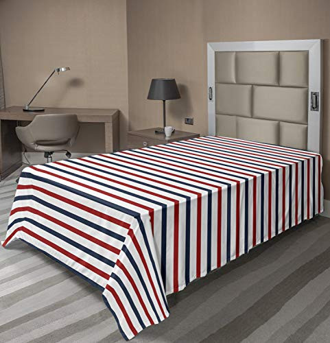 Lunarable Navy Flat Sheet Classical Striped Pattern Parallel Lines Marine Colors Sea Life Ocean Theme Soft Comfortable Top Sheet Decorative Bedding 1 Piece Twin Size Navy Blue