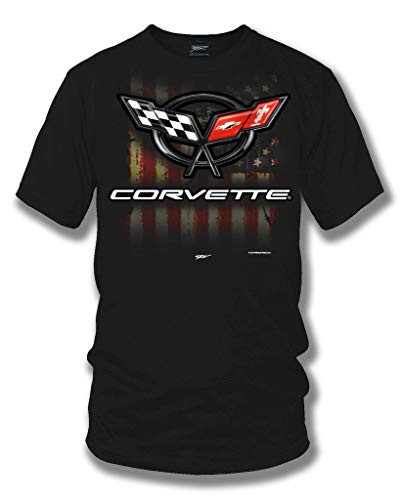 Wicked Metal Corvette C5 Logo  and  American Flag Shirt - Corvette C5 Shirt Black