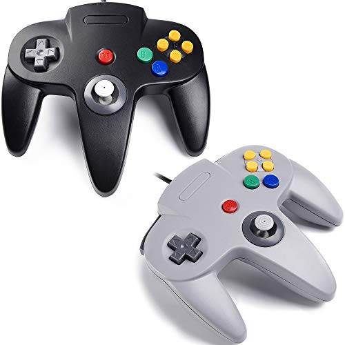 MODESLAB Classic N64 Controllers Wired USB Gamepad Joystick N64 Bit Video Game Console for Windows PC MAC Linux Raspberry Pi 3 -Black/Gray-