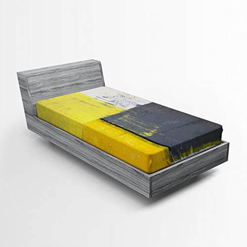 Ambesonne Grey and Yellow Fitted Sheet Street Art Modern Grunge Abstract Design Squares Soft Decorative Fabric Bedding All-Round Elastic Pocket Twin Size Charcoal Yellow