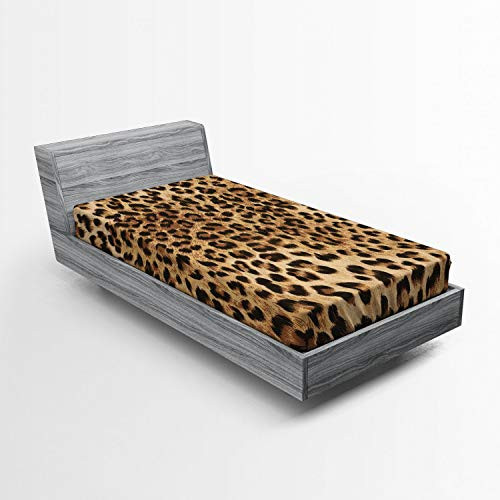 Ambesonne Leopard Print Fitted Sheet Skin Pattern of a Wild Safari Animal Powerful Panthera Big Cat Soft Decorative Fabric Bedding All-Round Elastic Pocket Twin Size Brown Beige