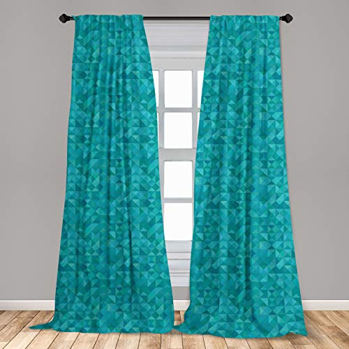 Ambesonne Teal Curtains Geometrical Shapes Triangles Squares Modern Abstract Art Different Shades of Blue Window Treatments 2 Panel Set for Living Room Bedroom Decor 56 inch x 84 inch Turquoise Aqua