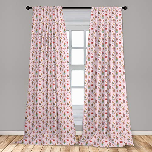 Ambesonne Ice Cream Curtains Retro Style Cupcakes Teapots Candies Cookies on Polka Dots Vintage Kitchen Print Window Treatments 2 Panel Set for Living Room Bedroom Decor 56 inch x 84 inch Multicolor