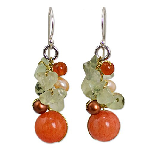 NOVICA Multi-Gem Quartz White Cultured Freshwater Pearl Silver Plated Beaded Earrings Spicy Peach NOVICA Multi-Gem Quartz White Cultured Freshwater Pearl Silver Plated Beaded Earrings Spicy Peach