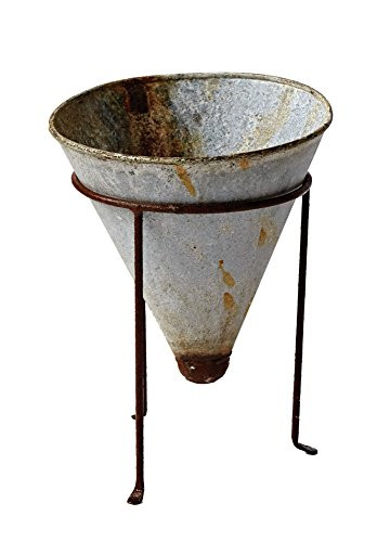 Creative Co-Op DA6492 Small Tin Cone Shaped Flower Pot with Metal Stand Set with Distressed Zinc Finish