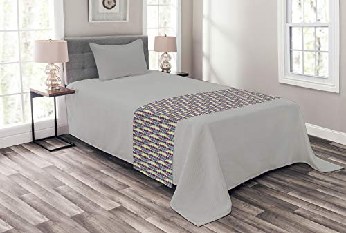 Ambesonne Retro Bed Runner Abstract in Vibrant Geometric Hexagon Forms Vintage Design Decorative Accent Bedding Scarf for Hotels Homes and Guestrooms Pale Yellow Cadet Blue