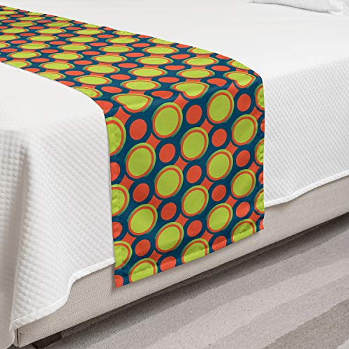Ambesonne Retro Bed Runner Spotty Pattern with Orange and Green Circles in Diagonal Direction Decorative Accent Bedding Scarf for Hotels Homes and Guestrooms Yellow Green Orange