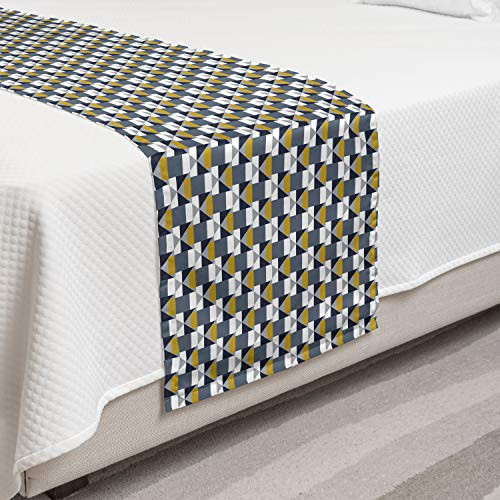 Ambesonne Abstract Bed Runner Various Triangles and Random Polygons Decorative Accent Bedding Scarf for Hotels Homes and Guestrooms Dark Yellow Blue Grey