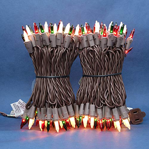 Red Green  and  Frosted White Incandescent Christmas Lights 66 Ft Brown Wire 200 Mini Lights UL Certified Holiday String Light End to End Connectable Commercial Grade Lights Set -Red Green  and  Frosted-