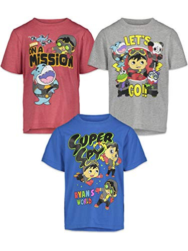 RYANS WORLD Big Boys 3 Pack Short Sleeve Graphic T-Shirt Red Blue Gray 10-12