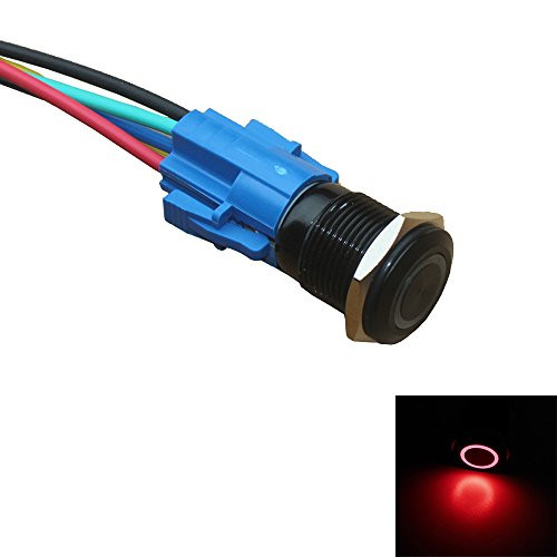 ESUPPORT 16mm 12V 3A Car Red LED Light Angel Eye Metal Push Button Toggle Switch Socket Plug Latching Black Shell
