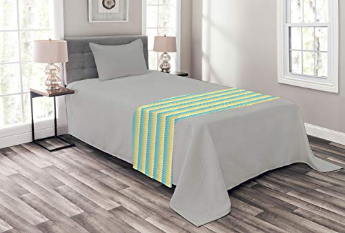 Lunarable Yellow and Blue Bed Runner Horizontal Chevron Motifs Zigzag Lines Pattern Ombre Inspired Design Decorative Accent Bedding Scarf for Hotels Homes and Guestrooms Aqua Mustard