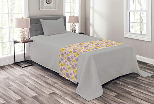 Ambesonne Floral Bed Runner Hand Drawn Pansy Flowers Garden Botanical Watercolor Pattern Decorative Accent Bedding Scarf for Hotels Homes and Guestrooms Lavender Lilac Yellow