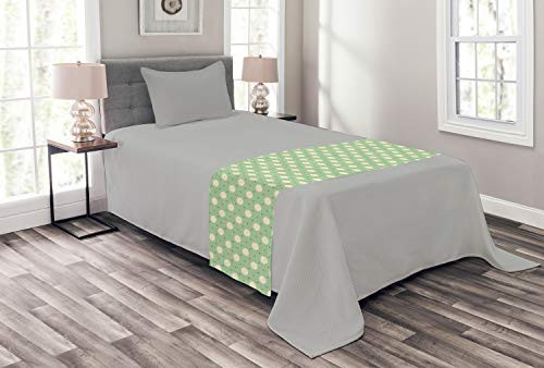 Ambesonne Retro Bed Runner Spring Meadow Wildflower on Green Background Field Yard Bedding Plants Decorative Accent Bedding Scarf for Hotels Homes and Guestrooms Pale Green Cream Yellow