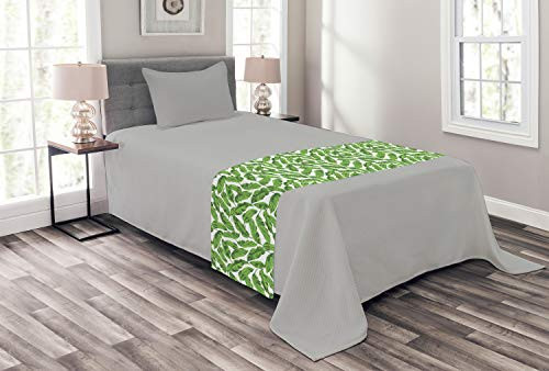 Lunarable Leaf Bed Runner Exotic Hawaiian Summer Foliage Island Holiday Summer Greenery Leaves Print Decorative Accent Bedding Scarf for Hotels Homes and Guestrooms Fern Green and Yellow