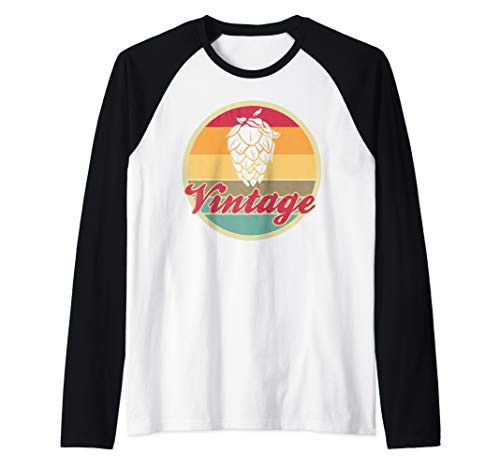Retro Hops Leaf Craft Beer Brewing IPA Fathers Day Gift Raglan Baseball Tee