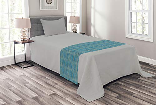 Lunarable Yellow and Blue Bed Runner Knitted Melange Inspired Graphic Clothing Texture Pattern Decorative Accent Bedding Scarf for Hotels Homes and Guestrooms Pale Yellow Navy Blue