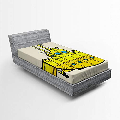 Ambesonne Yellow Submarine Fitted Sheet Retro Grunge Marine Vessel Industrial Nautical Ocean Theme Soft Decorative Fabric Bedding All-Round Elastic Pocket Twin Size Grey Yellow Blue