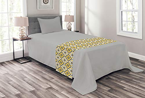 Ambesonne Grey and Yellow Bed Runner Tile Like Spring Flowers in Rectangular Shape Image Decorative Accent Bedding Scarf for Hotels Homes and Guestrooms Charcoal Grey Yellow