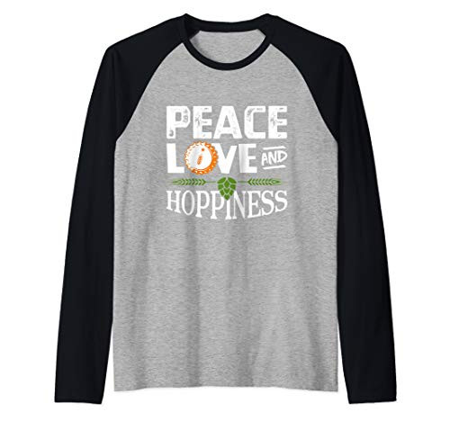 Peace Love and Hoppiness Craft Beer IPA Lovers Brewing Raglan Baseball Tee