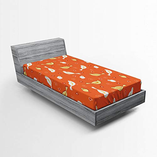 Ambesonne Orange Fitted Sheet Birds with Heart Shapes Swirling Patterns on Burnt Orange Vintage Backdrop Soft Decorative Fabric Bedding All-Round Elastic Pocket Twin Size Orange Yellow White