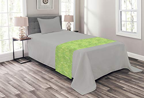 Lunarable Green Bed Runner Line Art Style Flourish Pattern on Green Tone Backdrop Ornate Victorian Decorative Accent Bedding Scarf for Hotels Homes and Guestrooms Apple Green Pale Yellow