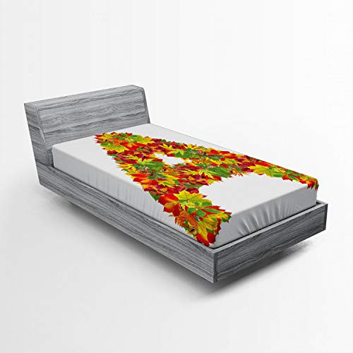 Ambesonne Letter a Fitted Sheet Autumn Themed Leaves Vivid Color Palette Fall Seasonlphabet Sign Soft Decorative Fabric Bedding All-Round Elastic Pocket Twin Size Vermilion Yellow Green