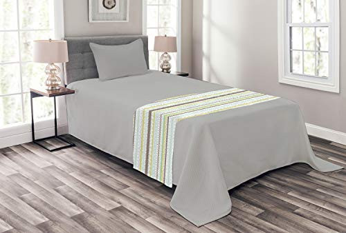 Ambesonne Green and Brown Bed Runner Geometrical Half Circles Lines Curves Floral Design Decorative Accent Bedding Scarf for Hotels Homes and Guestrooms Yellow Green Mint Green
