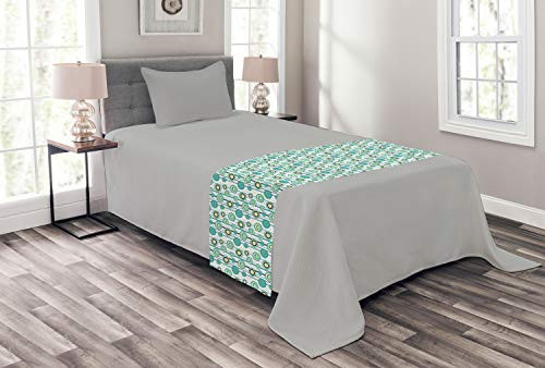 Lunarable Striped Bed Runner Circles Dots with Striped Background Abstract Modern Artwork Decorative Accent Bedding Scarf for Hotels Homes and Guestrooms Pale Yellow Dark Brown