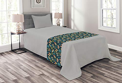 Ambesonne Flowers Bed Runner Butterflies and Flowers Springtime Nature Inspired Print Illustration Decorative Accent Bedding Scarf for Hotels Homes and Guestrooms Yellow and Petrol Blue