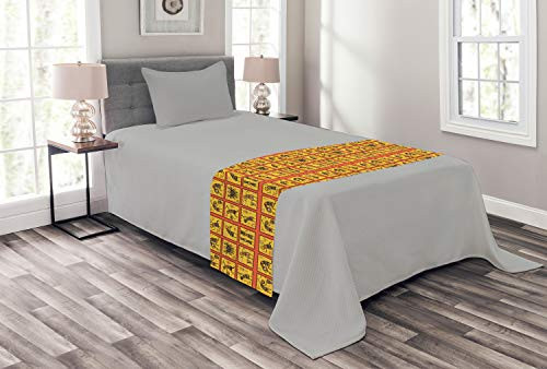 Ambesonne Orange Bed Runner Patterns Aboriginal Native Culture Arrangement Decorative Accent Bedding Scarf for Hotels Homes and Guestrooms Coral Black Yellow