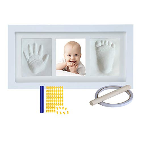 Baby Handprint Footprint Keepsake Kit in Baby Picture Frame - Newborn Prints Photo Frame - Baby Hand Printing Kit for Nursery Memory Art Kit Frames - Unique Baby Shower Gifts -White-