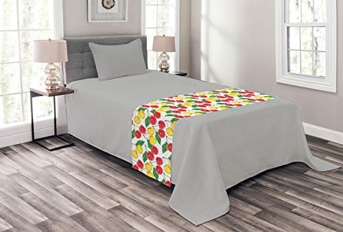 Ambesonne Fruit Bed Runner Graphic Colorful Cherries with Leaves Pattern Fresh Ripe Juicy Tasty Summertime Decorative Accent Bedding Scarf for Hotels Homes and Guestrooms Red Yellow Green