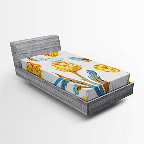 Ambesonne Artichoke Fitted Sheet Abstract Colored Vegetables in Art Nouveau Watercolored Design Soft Decorative Fabric Bedding All-Round Elastic Pocket Twin Size Sky Blue and Earth Yellow