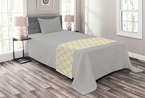 Ambesonne Grey and Yellow Bed Runner Sketchy Hand Drawn Design of Cartoon Owls Modern Hipster Style Image Decorative Accent Bedding Scarf for Hotels Homes and Guestrooms Marigold and Teal