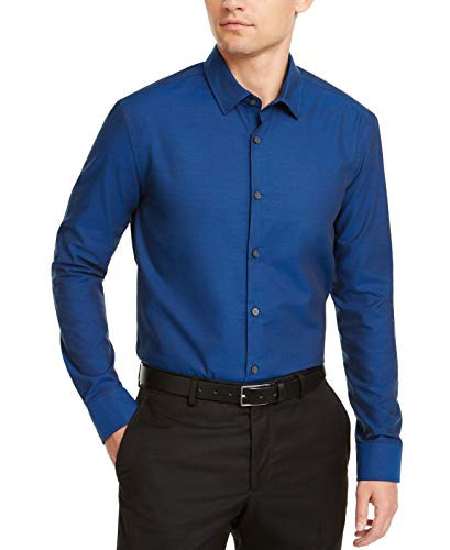 Alfani Mens Dress Shirt Classic Long Sleeve Stretch Solid Blue 2XL