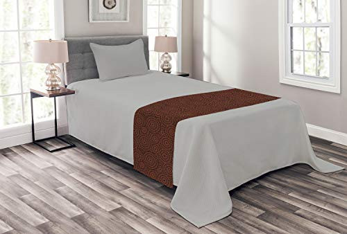 Lunarable Yellow and Red Bed Runner Australian Aboriginal Geometric Pattern Dotted Circular Oriental Elements Decorative Accent Bedding Scarf for Hotels Homes and Guestrooms Multicolor