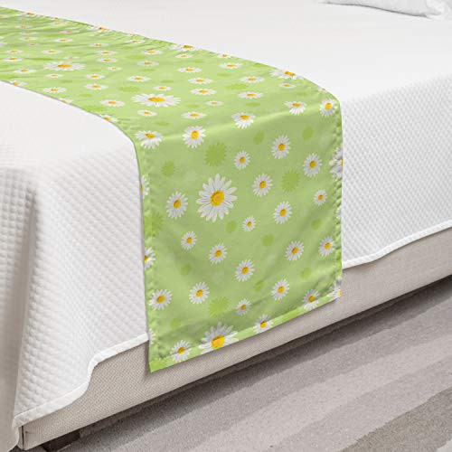 Ambesonne Yellow and Green Bed Runner Kind and Springtime Theme with Vivid Daisies Decorative Accent Bedding Scarf for Hotels Homes and Guestrooms Pistachio Green Marigold