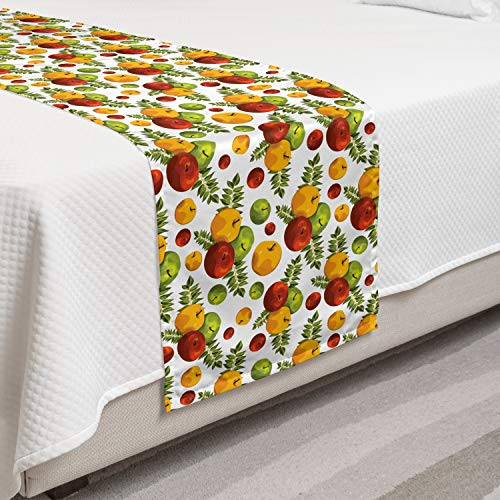 Ambesonne Apple Bed Runner Apple Harvest Theme with Fruit and Leaves Autumn Season Decorative Accent Bedding Scarf for Hotels Homes and Guestrooms Burnt Sienna Yellow