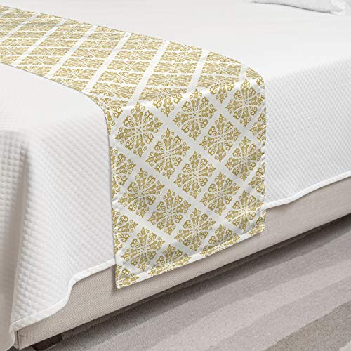 Ambesonne Oriental Bed Runner Pattern in Yellow Golden Tone Cultural Traditional Feels Decorative Accent Bedding Scarf for Hotels Homes and Guestrooms Dark Mustard White