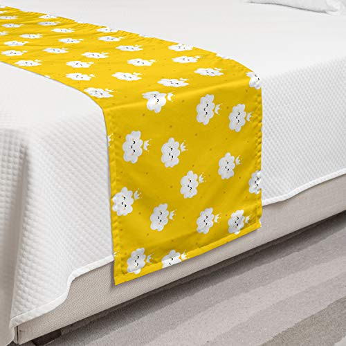 Ambesonne Yellow and White Bed Runner Cloud Princesses with Crown on Star Patterned Background Decorative Accent Bedding Scarf for Hotels Homes and Guestrooms Earth Yellow White