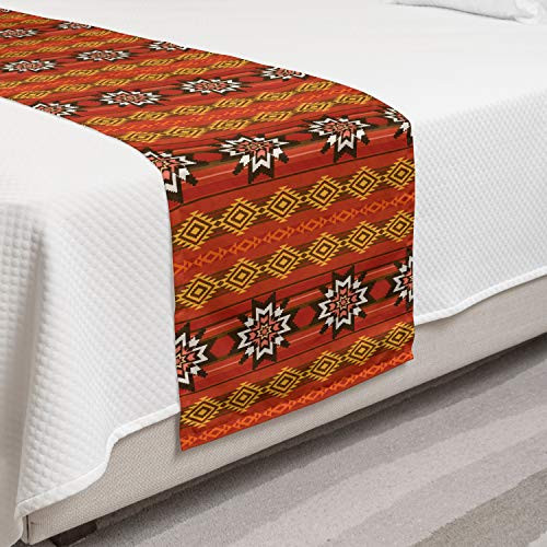 Ambesonne Orange Bed Runner Indigenous Cultural Motif Pattern Traditional Borders Decorative Accent Bedding Scarf for Hotels Homes and Guestrooms Orange Yellow and White