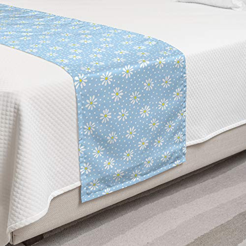 Ambesonne Yellow Polka Dot Bed Runner Feminine Composition of Daisies Spots Decorative Accent Bedding Scarf for Hotels Homes and Guestrooms Pale Azure Blue Mustard