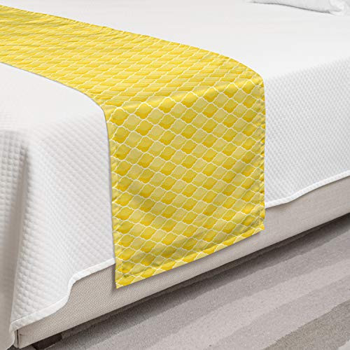 Ambesonne Yellow Bed Runner Moroccan Trellis Pattern in Yellow Tones Vintage Eastern Pattern Decorative Accent Bedding Scarf for Hotels Homes and Guestrooms Mustard Yellow White