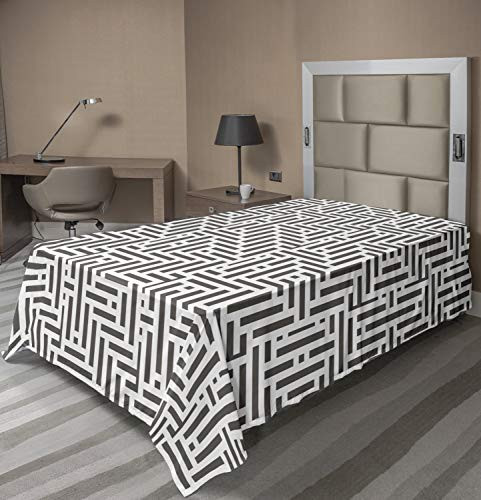 Ambesonne Geometric Flat Sheet Vertical Horizontal Lines Squares Abstract Motifs Ornament Inspirations Soft Comfortable Top Sheet Decorative Bedding 1 Piece Twin Size Charcoal Grey White