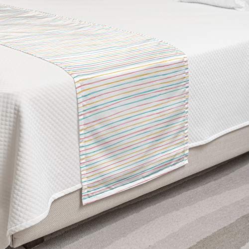 Ambesonne Pinstripe Bed Runner Triple Colored Pencil Drawn Stripes Repeating Pattern Decorative Accent Bedding Scarf for Hotels Homes and Guestrooms Coral Earth Yellow
