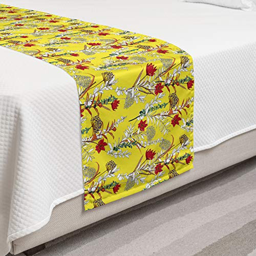 Ambesonne Vintage Bed Runner Repeating Botanical Pattern with Design Flowers and Leafy Herbs Decorative Accent Bedding Scarf for Hotels Homes and Guestrooms Yellow and Multicolor