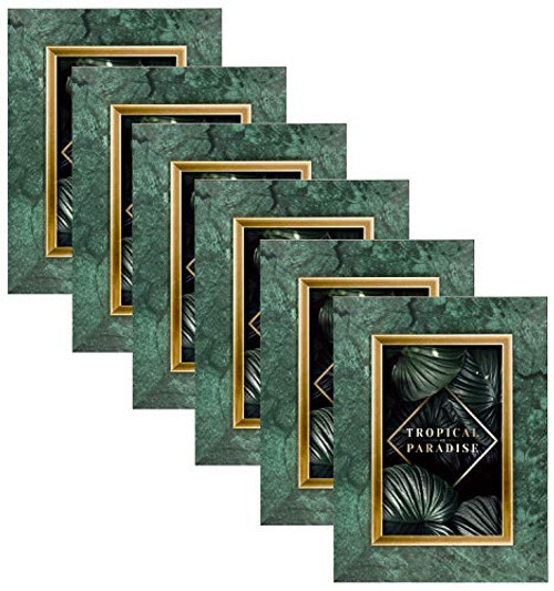 ArtbyHannah 4x6 Inch 6 Pack Green Gold Picture Frames Set with High Definition Glass for Table Top Display and Wall Mounting Photo Frame for Wedding or Home Decoration